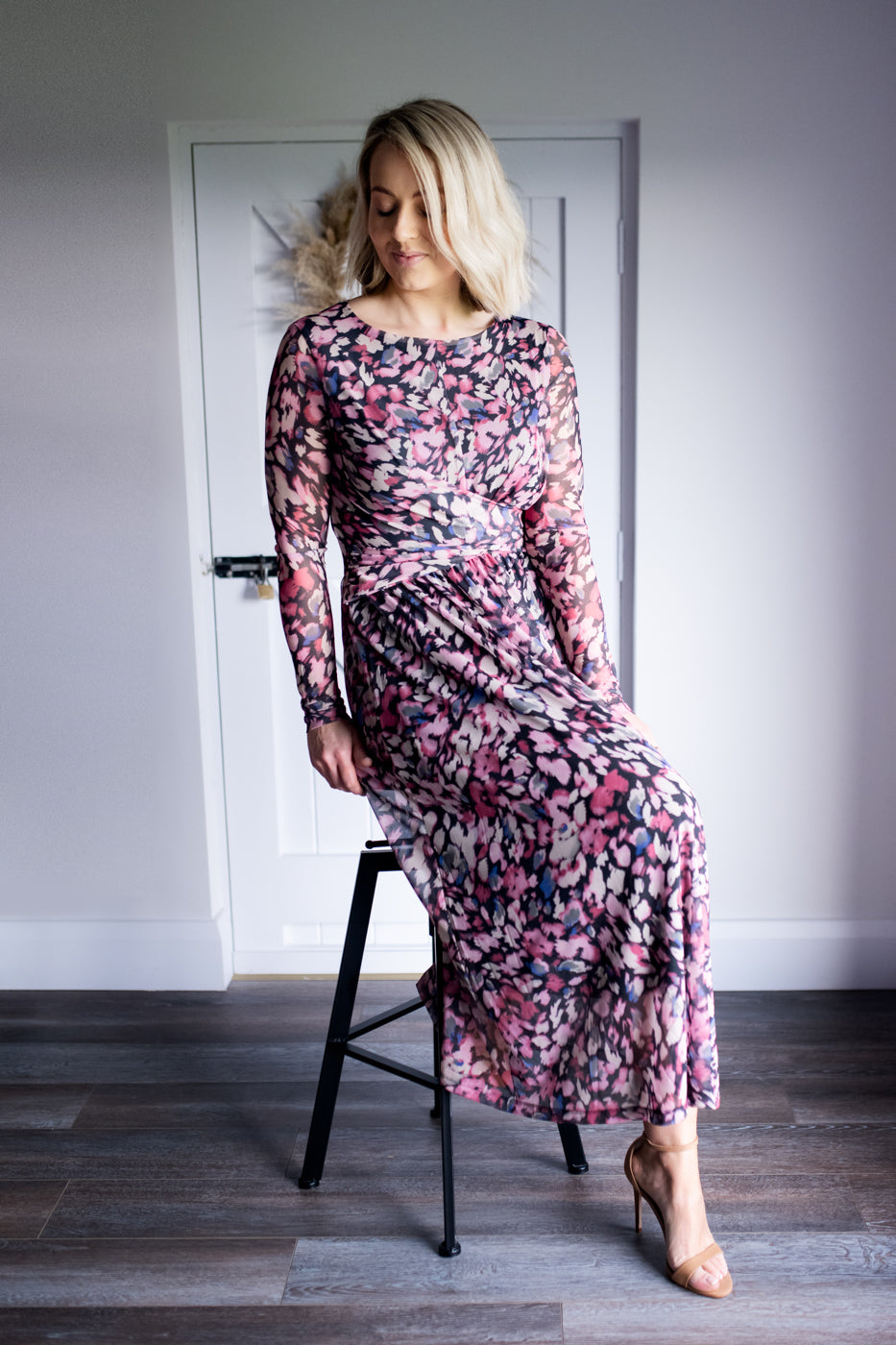 wrap maxi dress for women Brigitte Brianna Wrap Maxi Dress Slate / L at SexyModest