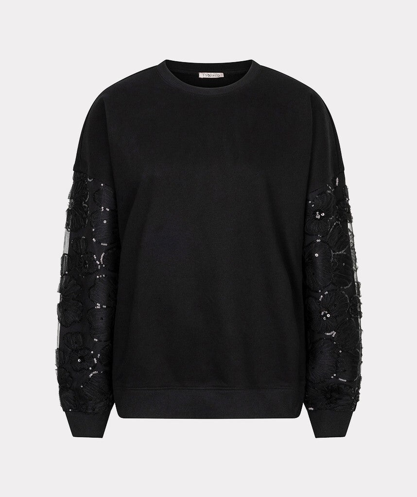 Esqualo Flower Mesh Sleeve Sweater