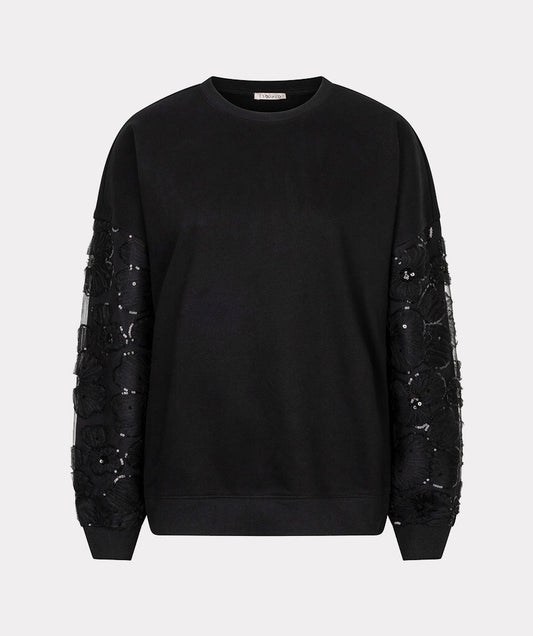Esqualo Flower Mesh Sleeve Sweater