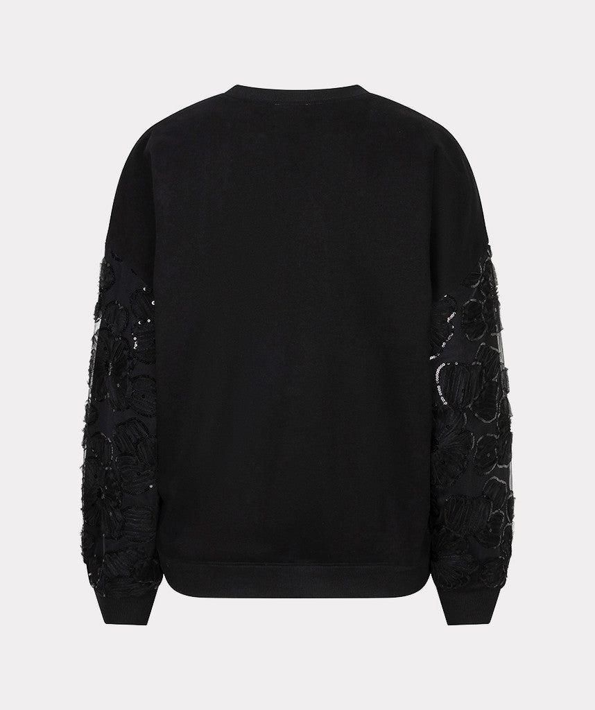 Esqualo Flower Mesh Sleeve Sweater