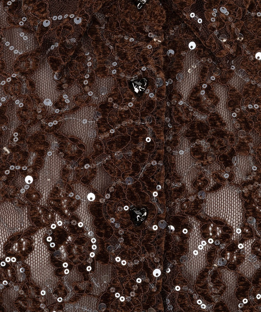 Esqualo Short Velvet Sequin Lace Blouse