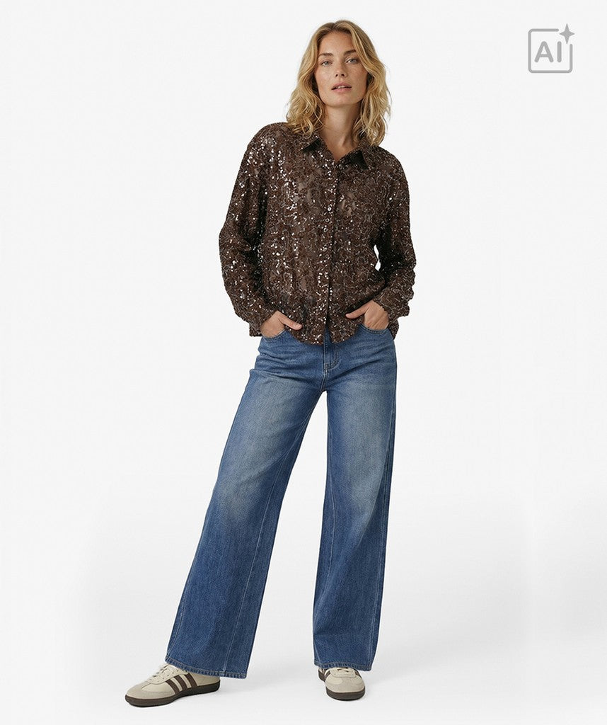 Esqualo Short Velvet Sequin Lace Blouse