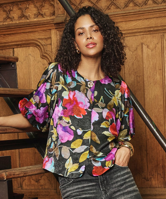 Esqualo Balloon Sleeve Glowing Blossom Blouse