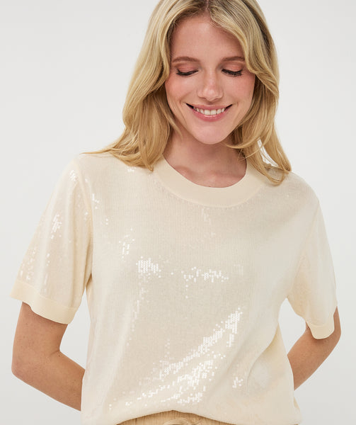EsQualo Short Sleeve Sequin Sweater - Colour Options