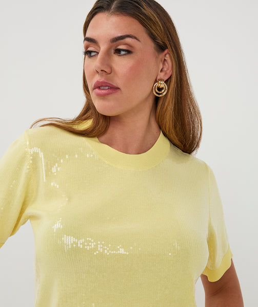 EsQualo Short Sleeve Sequin Sweater - Colour Options