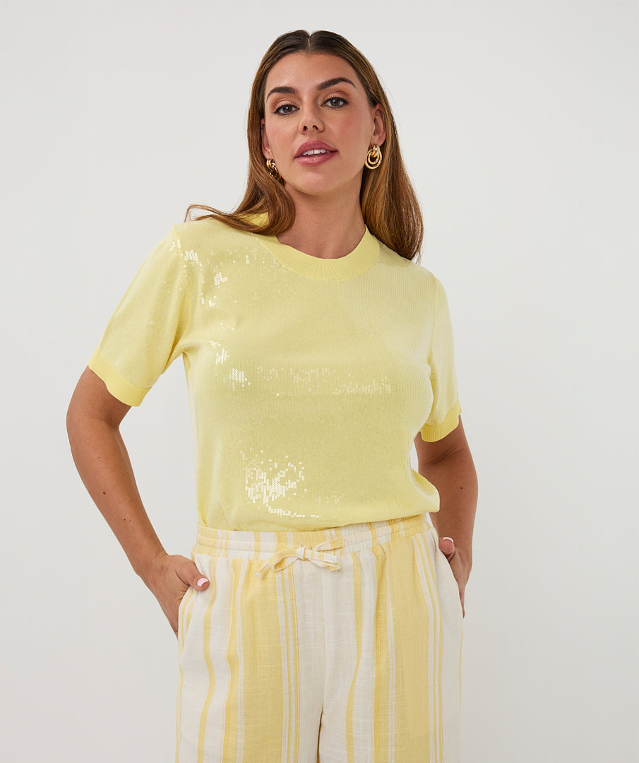EsQualo Short Sleeve Sequin Sweater - Colour Options