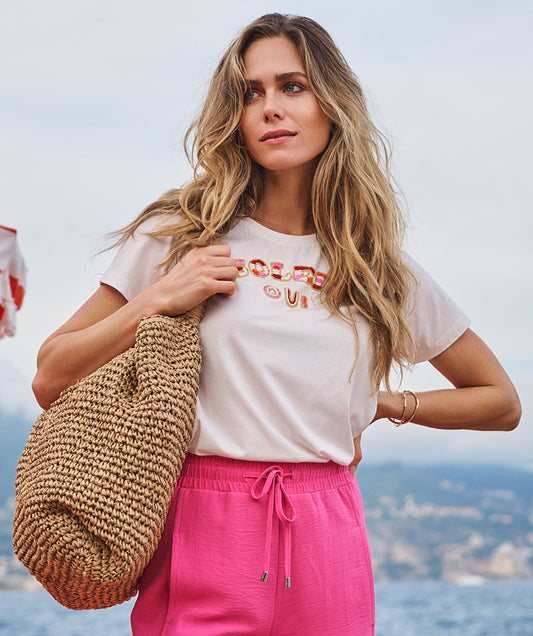 EsQualo 'Soleil' Beading T-Shirt
