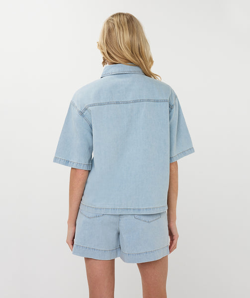 EsQualo Short Light Denim Blouse