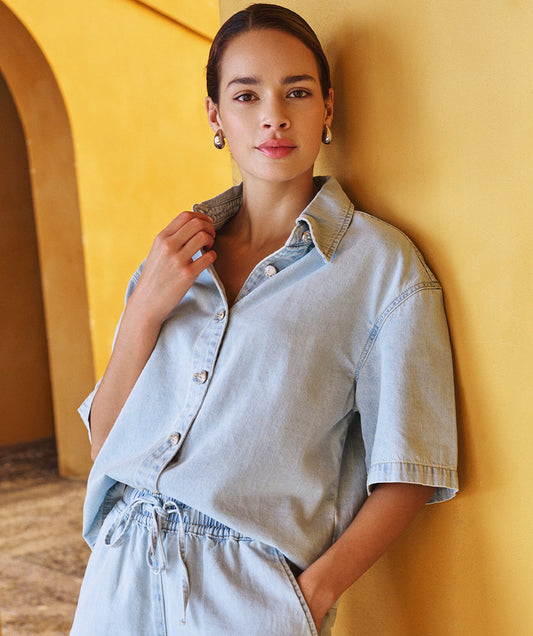 EsQualo Short Light Denim Blouse