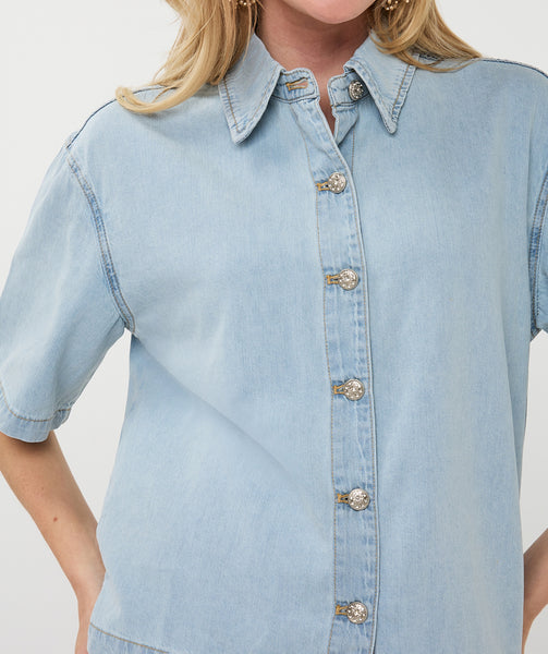 EsQualo Short Light Denim Blouse