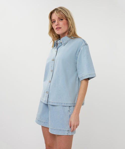 EsQualo Short Light Denim Blouse