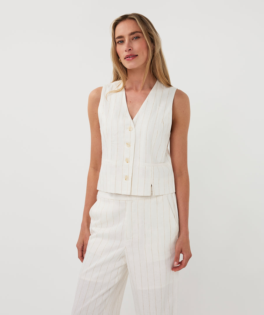 EsQualo Short Linen Striped Gilet
