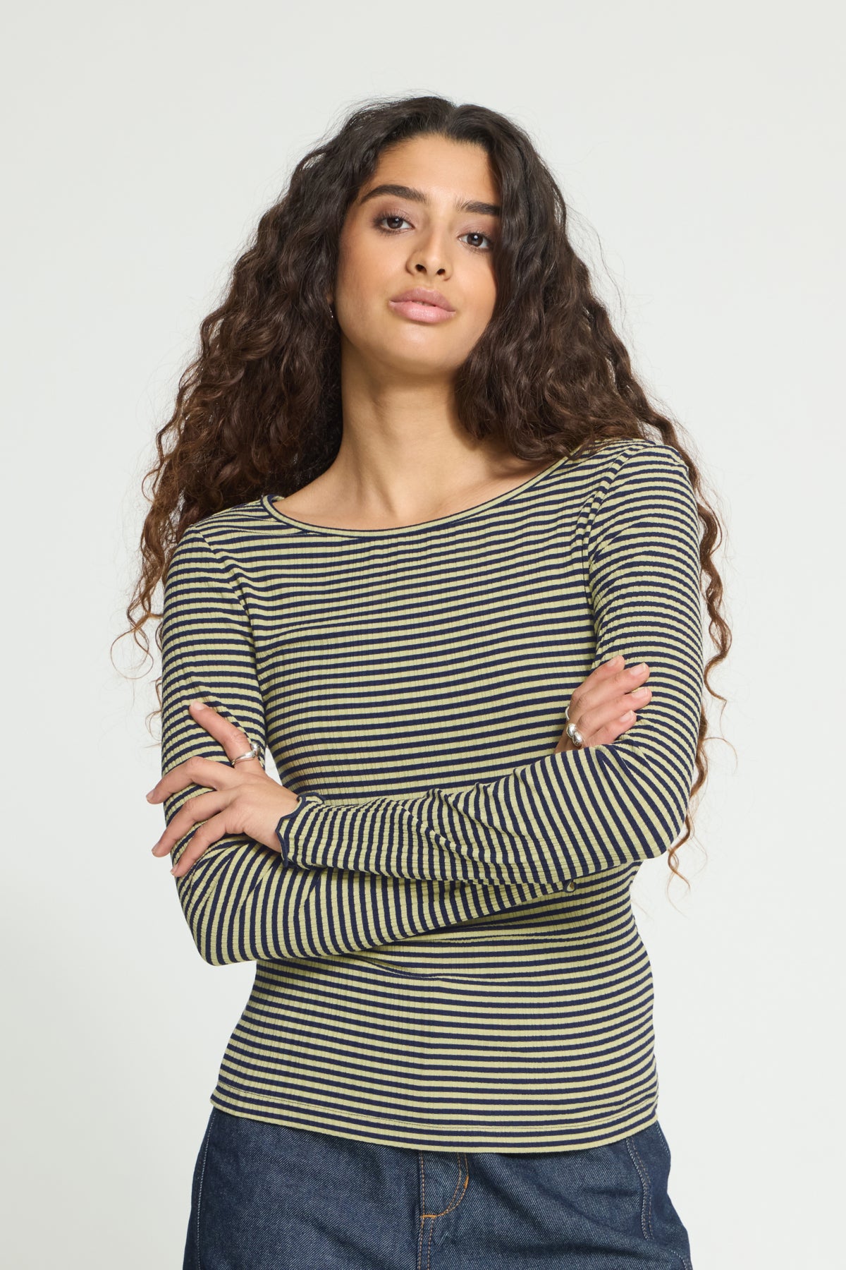 IhCella Long Sleeve Top in Leek Green and Maritime Blue