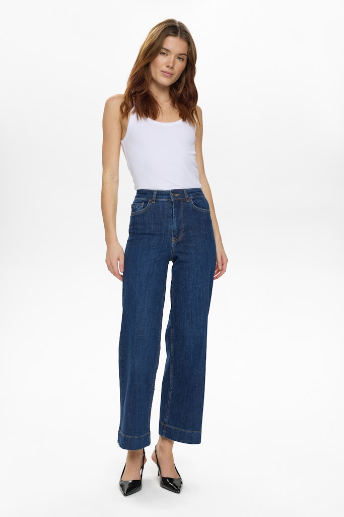 NuParis HR Wide Leg Jeans in Dark Blue Denim