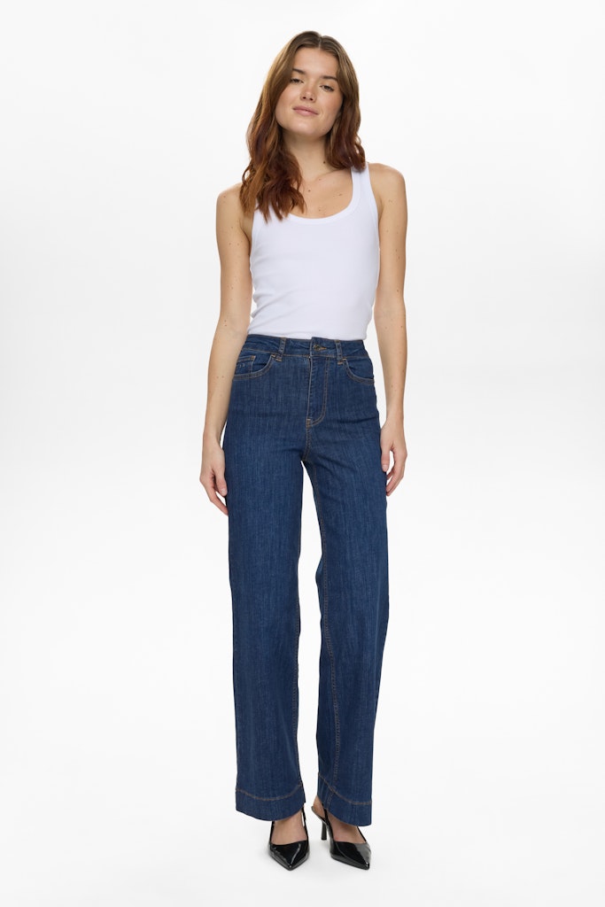 NuParis HR Wide Leg Jeans in Dark Blue Denim