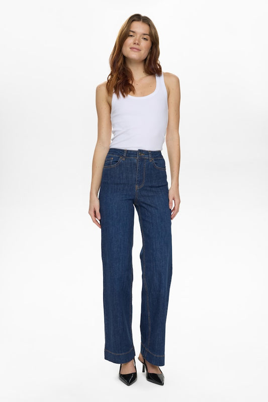 NuParis HR Wide Leg Jeans in Dark Blue Denim