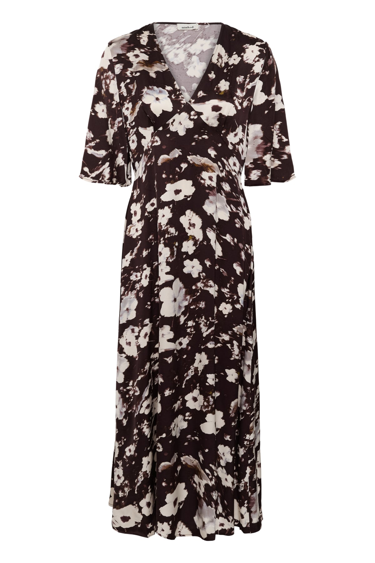 SLClero Midi Printed Dress in Brown Flower Print