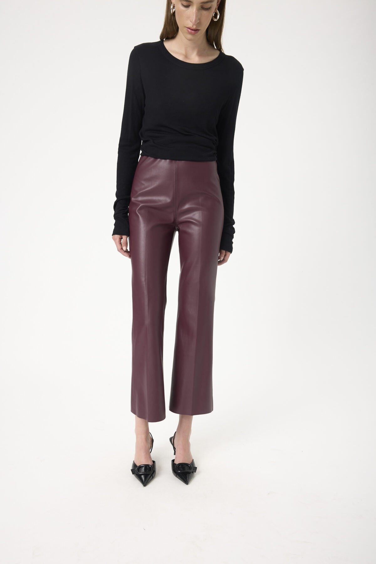 SLKaylee PU Kickflare Pants in Winetasting