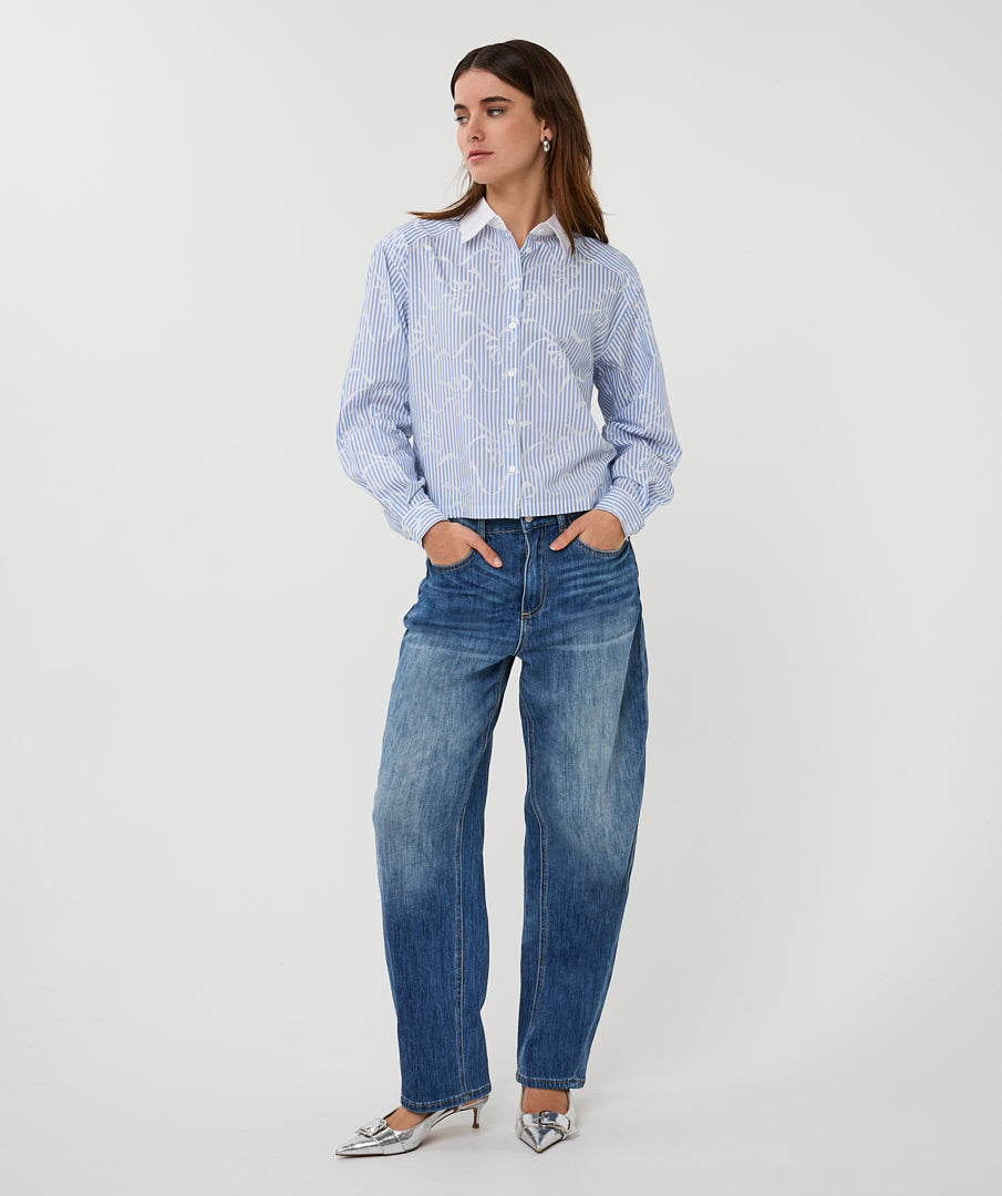 14026 Short Striped Bow Blouse