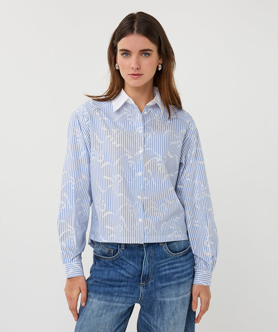 14026 Short Striped Bow Blouse
