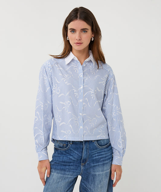 14026 Short Striped Bow Blouse