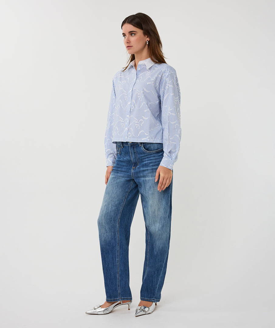 14026 Short Striped Bow Blouse