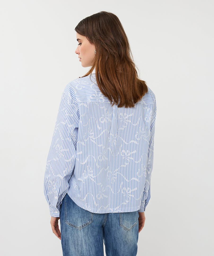 14026 Short Striped Bow Blouse