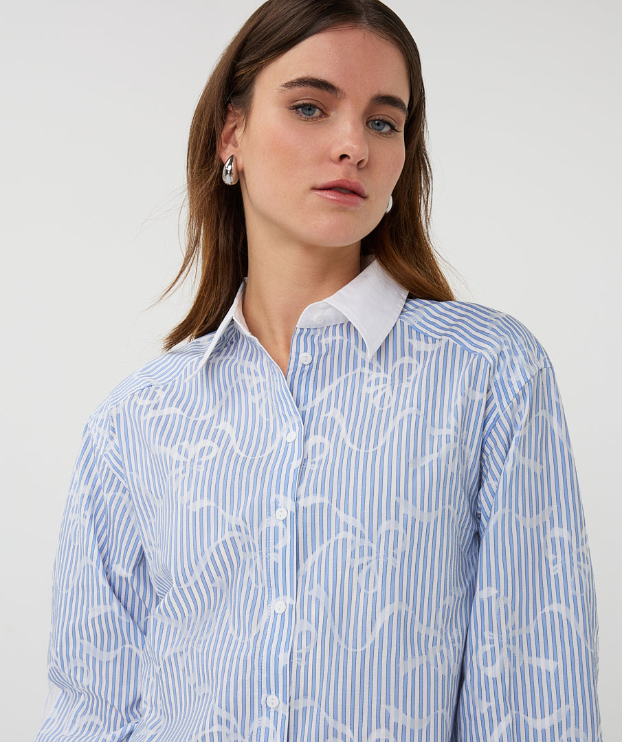 14026 Short Striped Bow Blouse