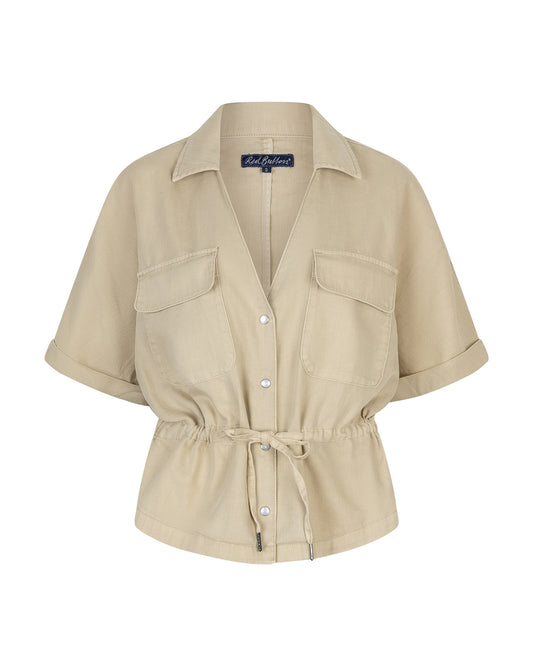 Red Button Drew Drawstring Cotton/Linen Blouse