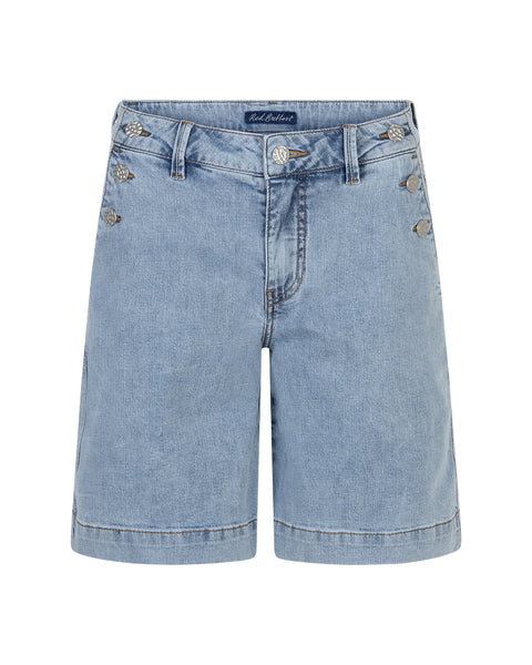 Red Button Bibette Denim Shorts with Buttons