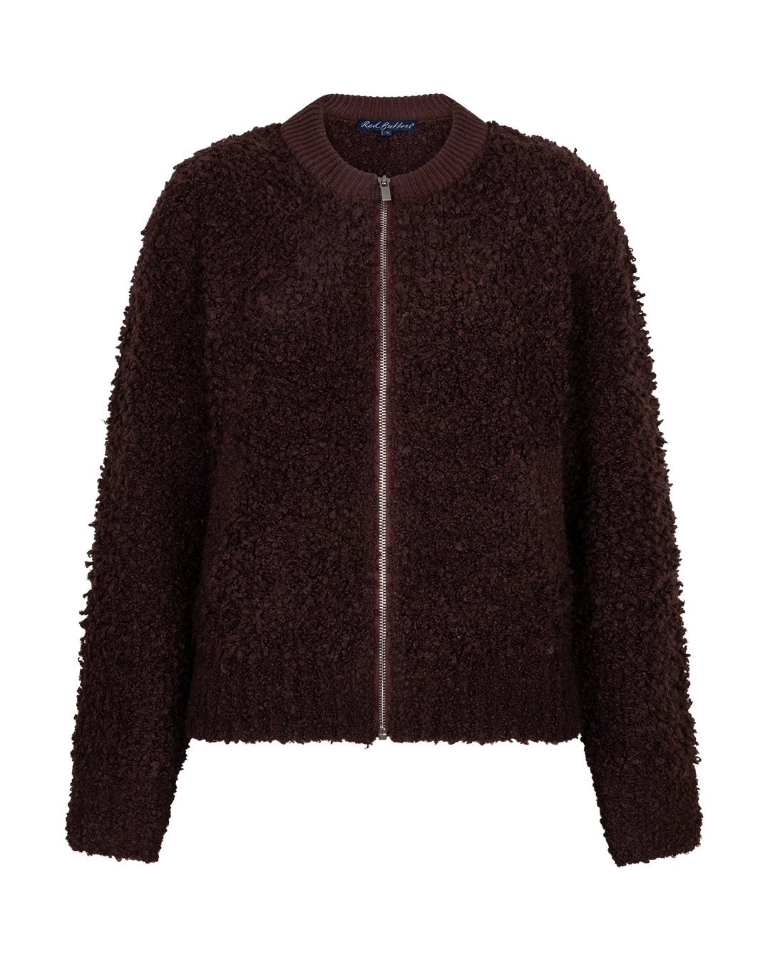 Red Button Boucle Knit Bomber Jacket