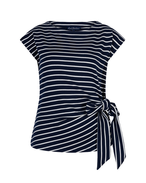 Red Button Terry Stripe T-shirt with Knot
