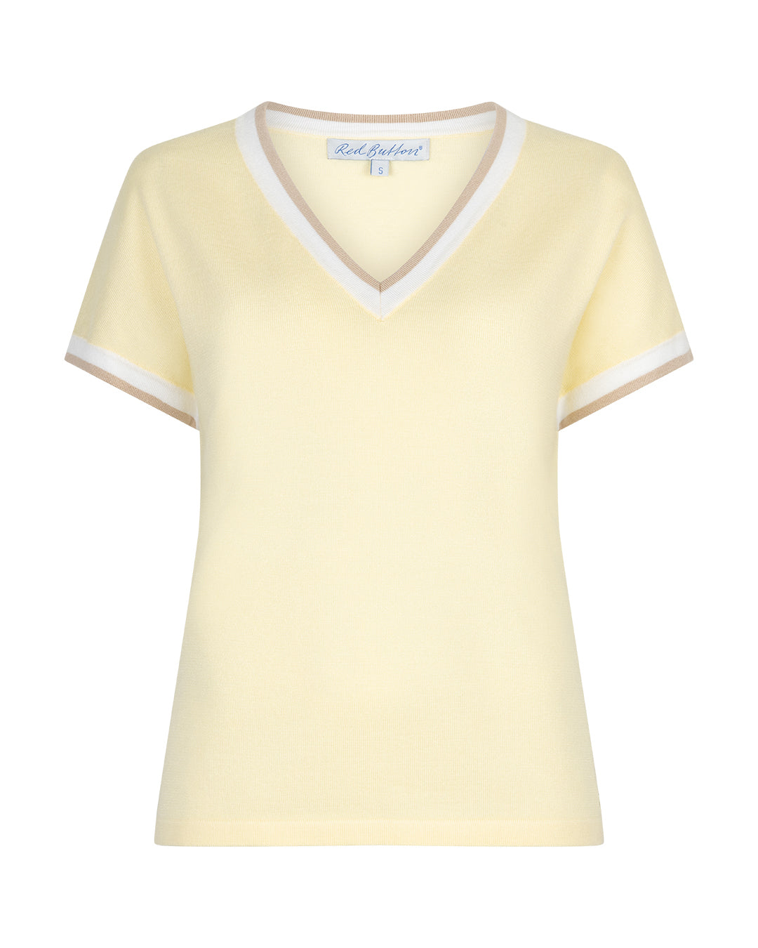 Red Button Jerry V-Neck Ribbed Top