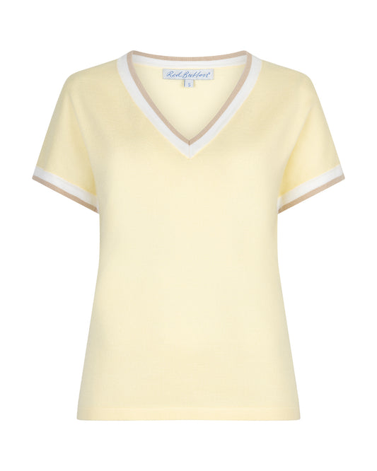 Red Button Jerry V-Neck Ribbed Top