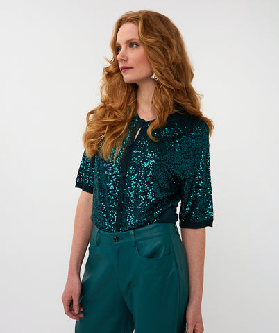 07715 short sleeve Sequin Cardigan