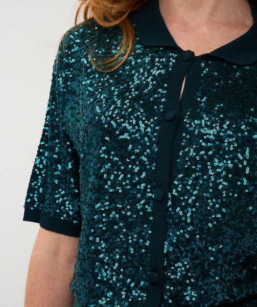07715 short sleeve Sequin Cardigan