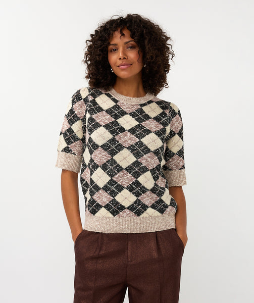 07717 short sleeve Argyle Sweater