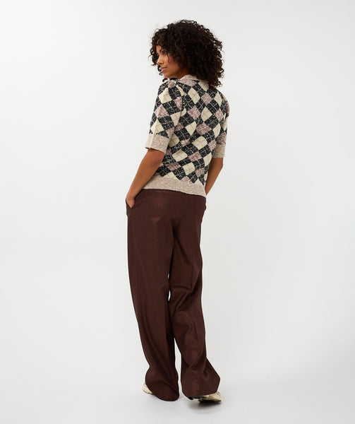 07717 short sleeve Argyle Sweater