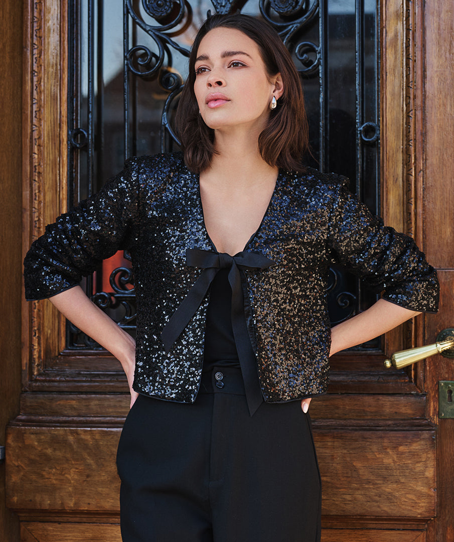 08707 short Sequin Bow Blazer