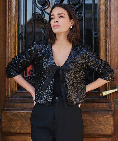 08707 short Sequin Bow Blazer