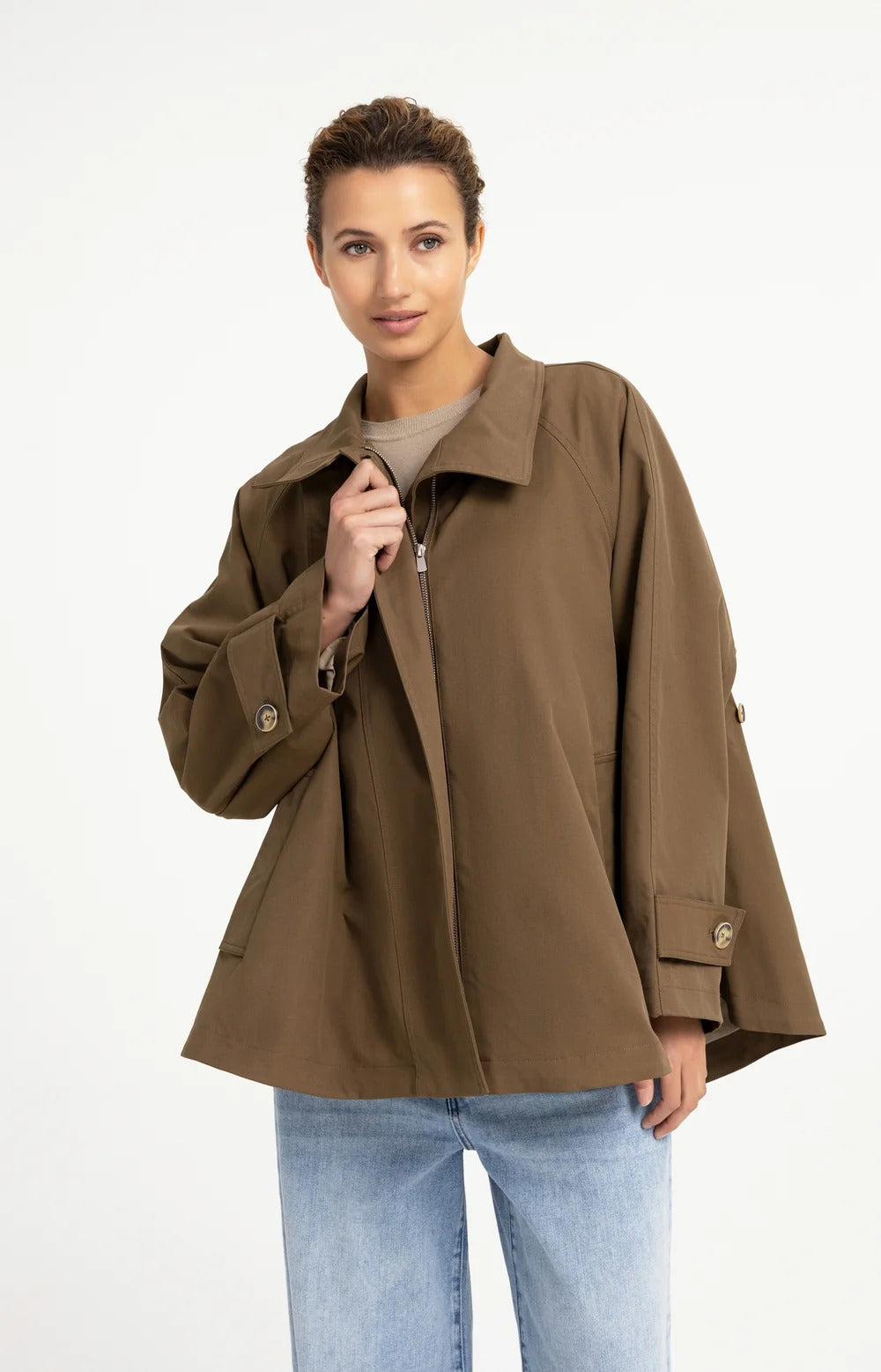 YAYA A-Line Trench Jacket with Stand Collar