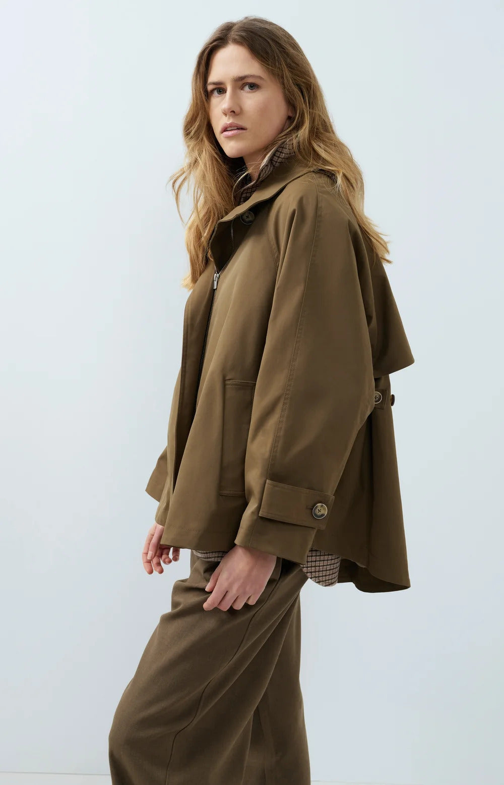 YAYA A-Line Trench Jacket with Stand Collar