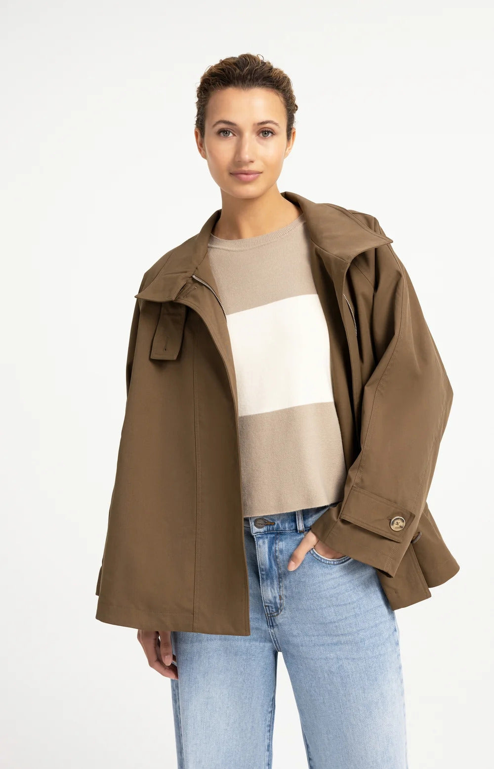 YAYA A-Line Trench Jacket with Stand Collar