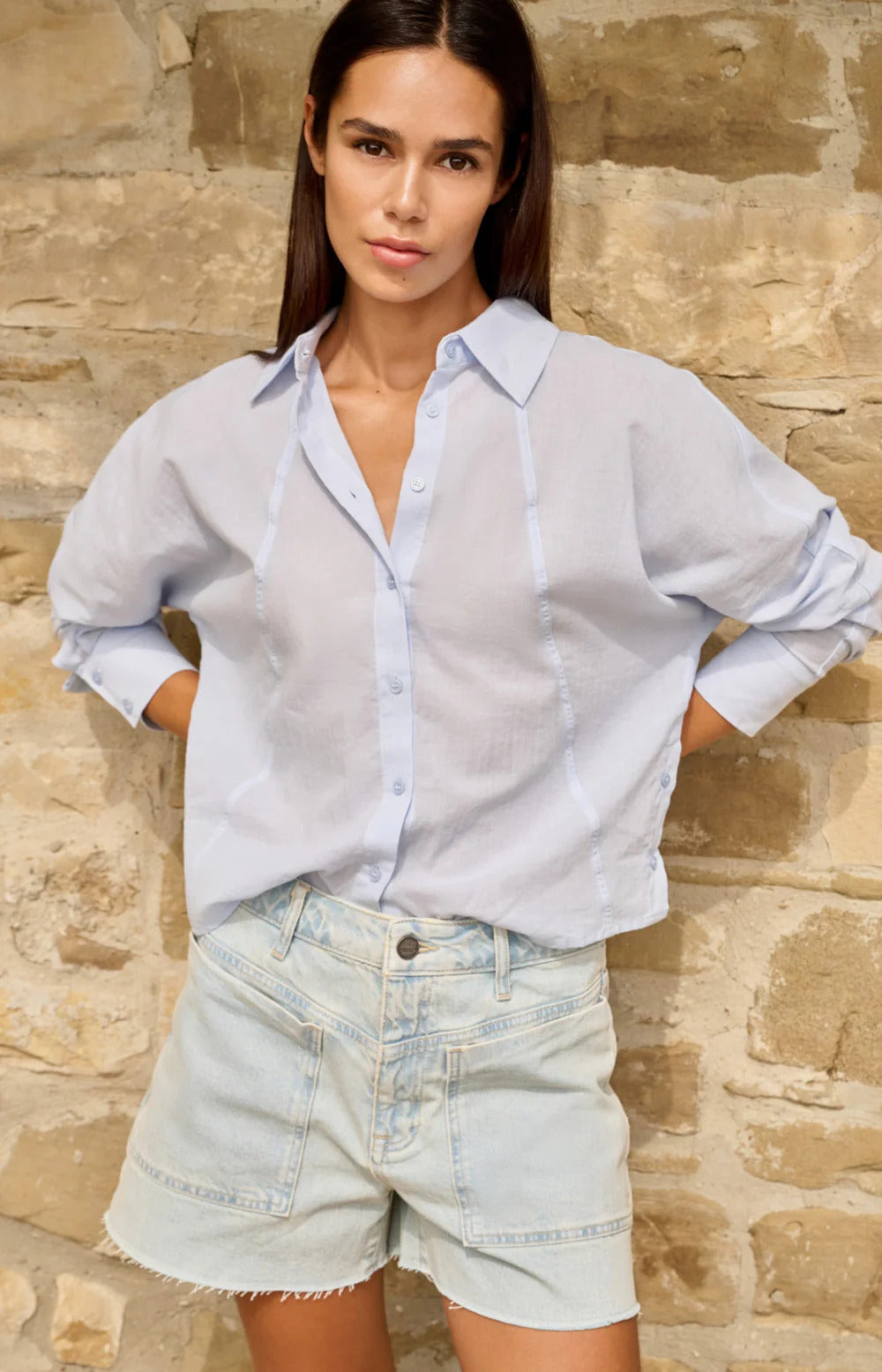 YAYA Blouse with Angled Seams and Button Details
