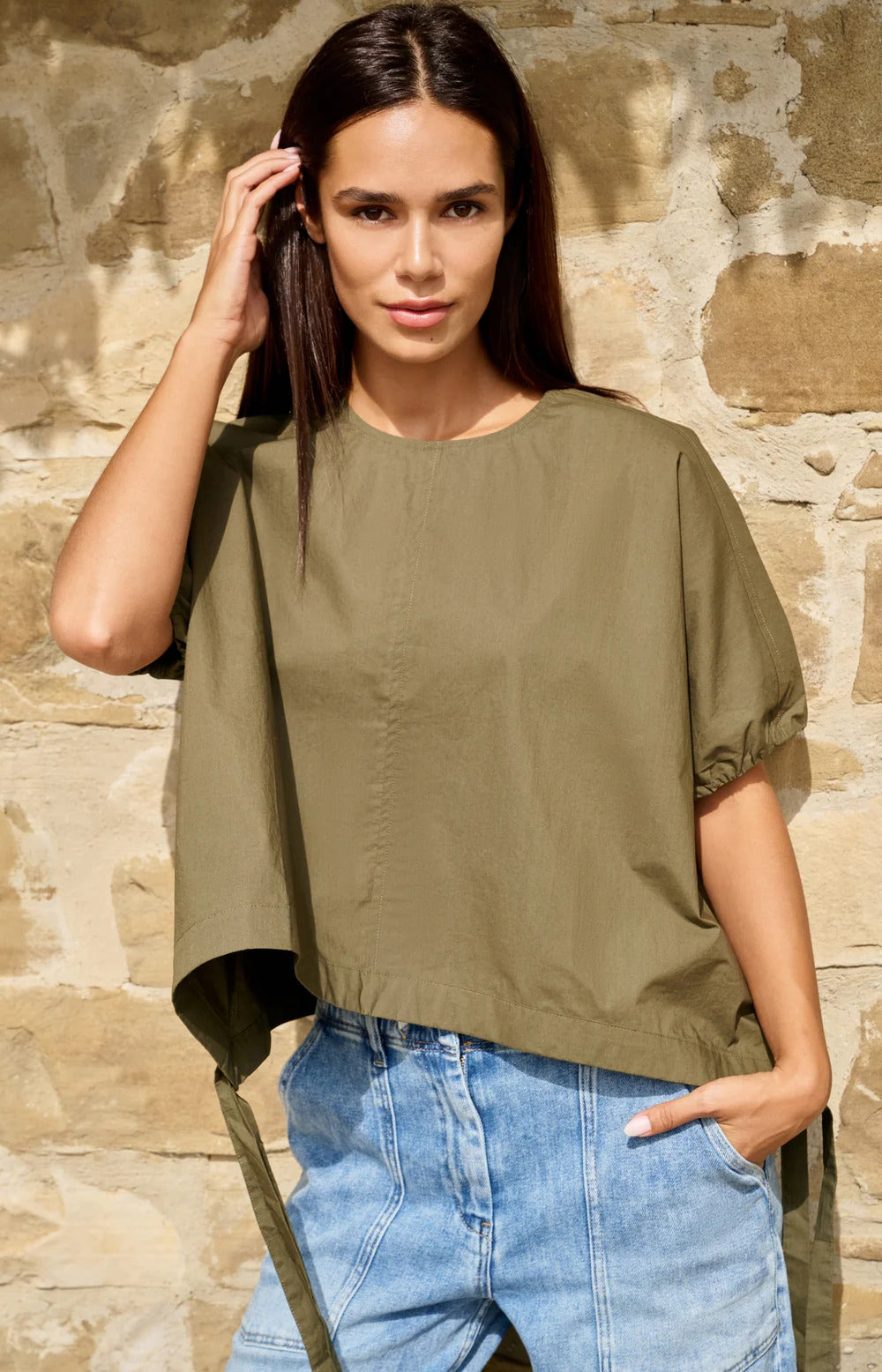 YAYA Boxy Top with Adjustable Waist and Puff Sleeves - Colour Options