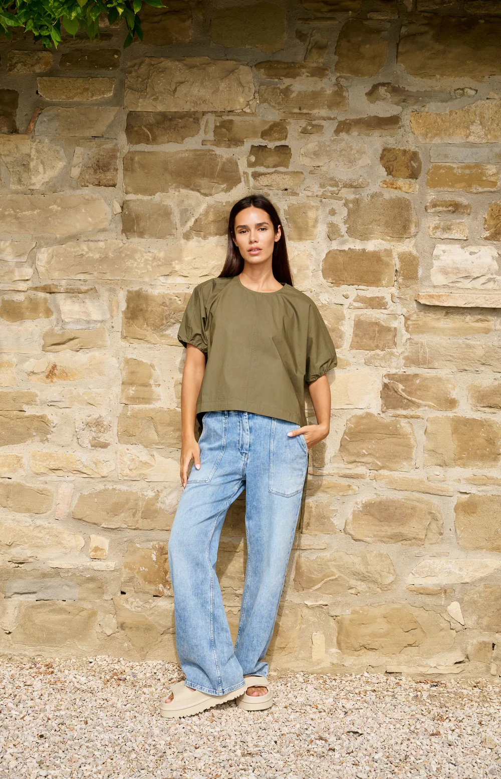 YAYA Boxy Top with Adjustable Waist and Puff Sleeves - Colour Options