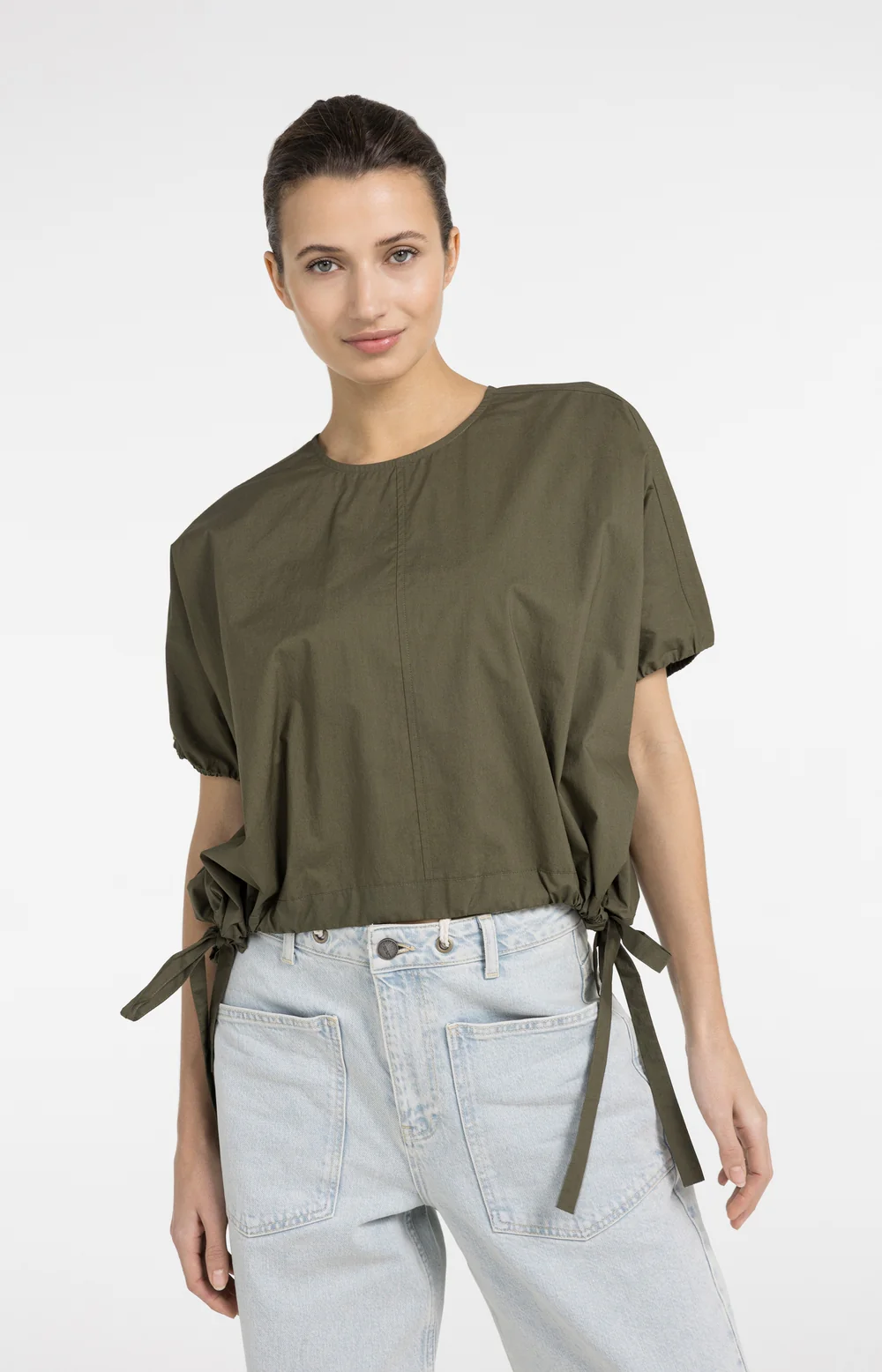 YAYA Boxy Top with Adjustable Waist and Puff Sleeves - Colour Options
