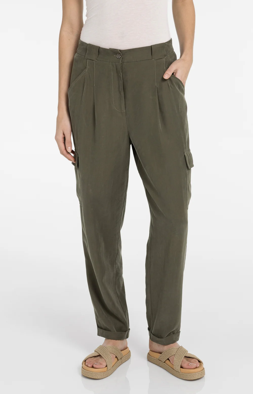 YAYA Woven Straight Leg Cargo Trousers