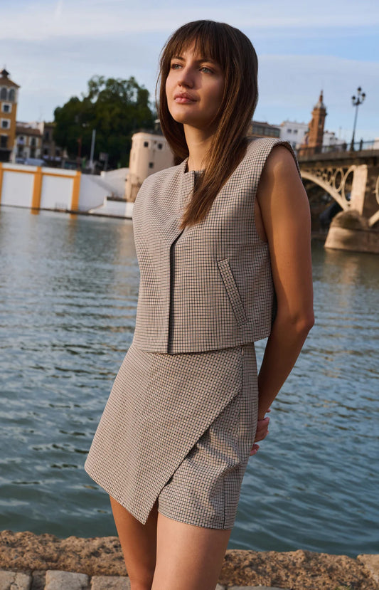 YAYA Woven Check Gilet Jacket