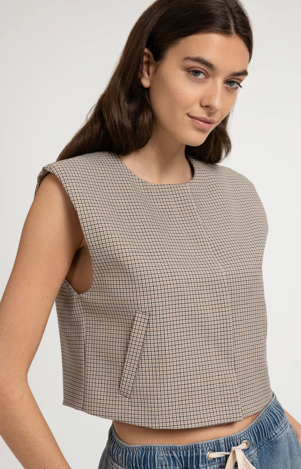 YAYA Woven Check Gilet Jacket